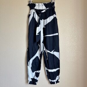 Anthropologie ODELLS Size M Pants Indigo Black Abstract Linen Paperbag Resort